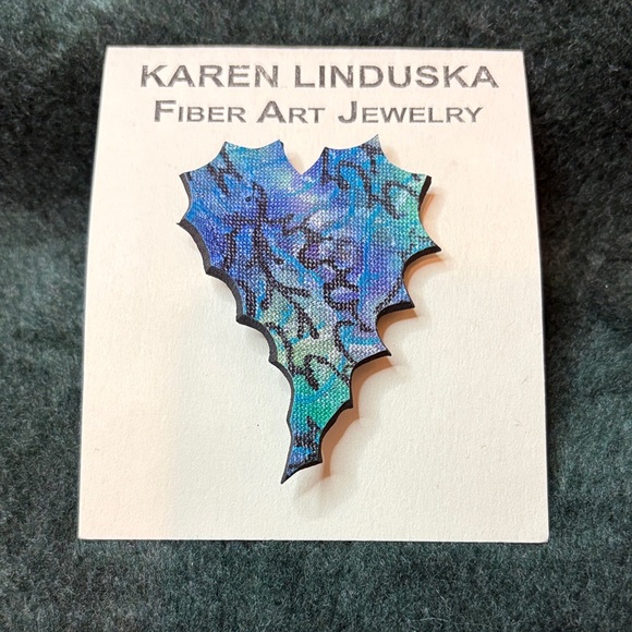 Karen Linduska Jewelry - Blue Fiber Art Brooch by Karen Linduska